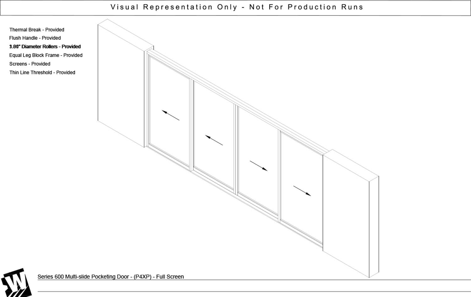 PXXXXP - 4 Panel BiPart Pocket Door  - Thinline Threshold