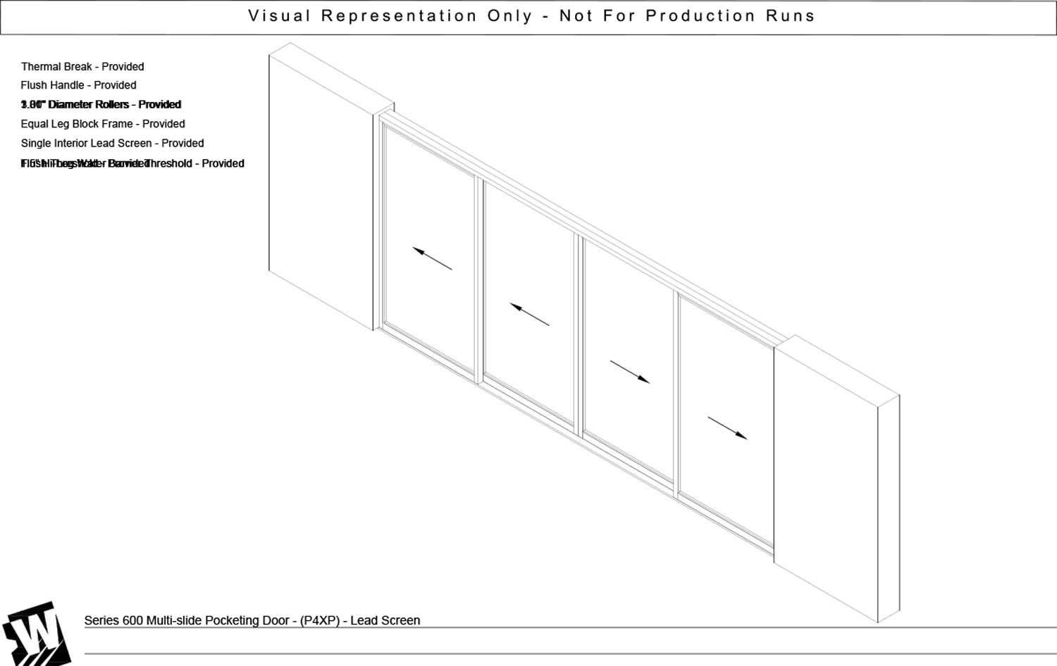 PXXXXP - 4 Panel BiPart Pocket Door  - Flush & Water Barrier Threshold