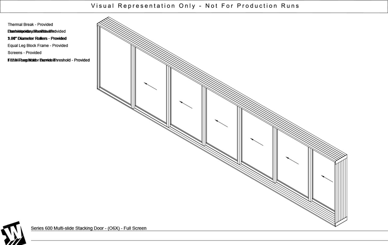 OXXXXXX - 1 Fixed Panel Stacking with 6 Vent Panel - Flush & Water Barrier Threshold