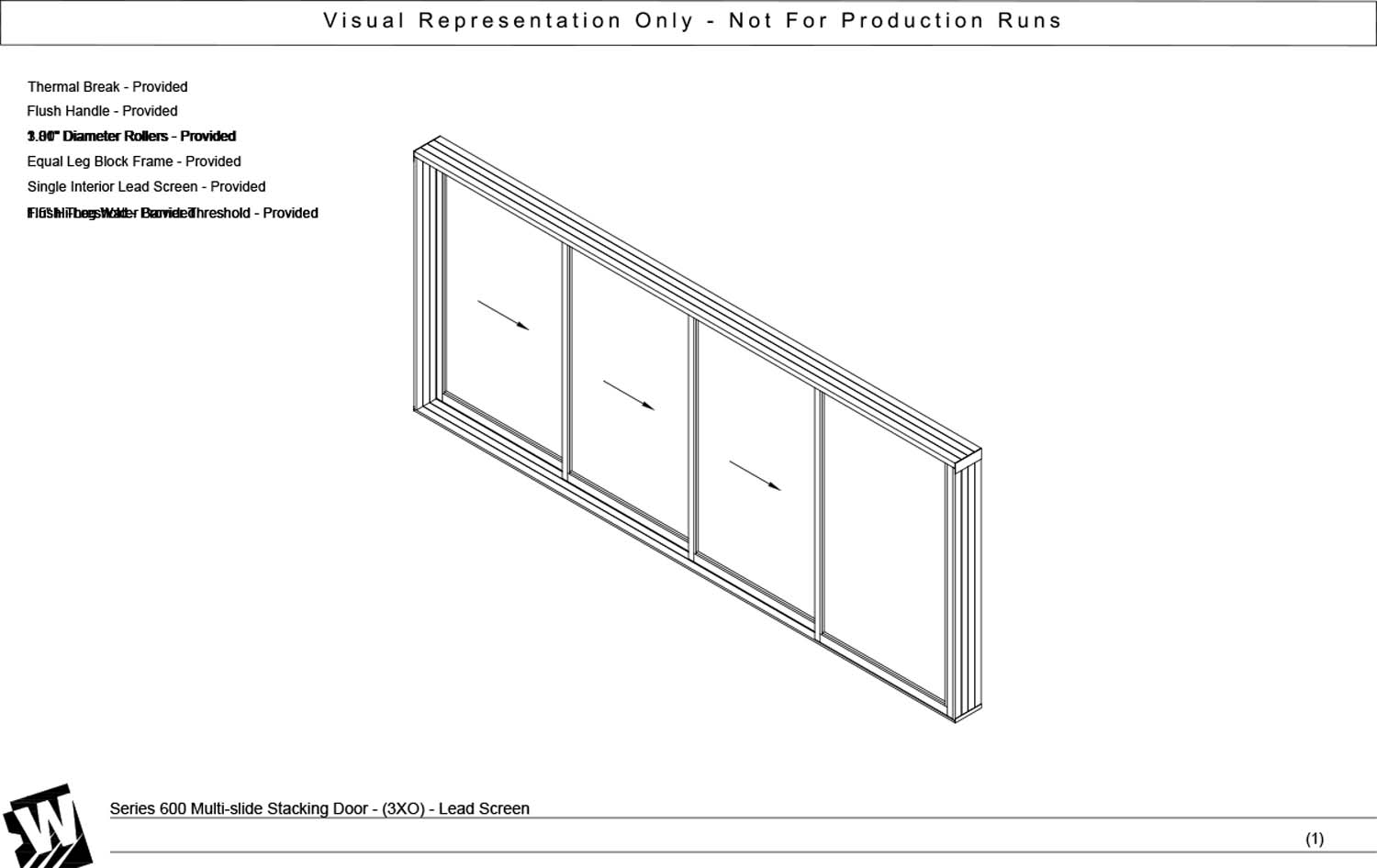 XXXO - 3 Vent Panels Stacking with 1 Fixed Panel - Flush & Water Barrier Threshold