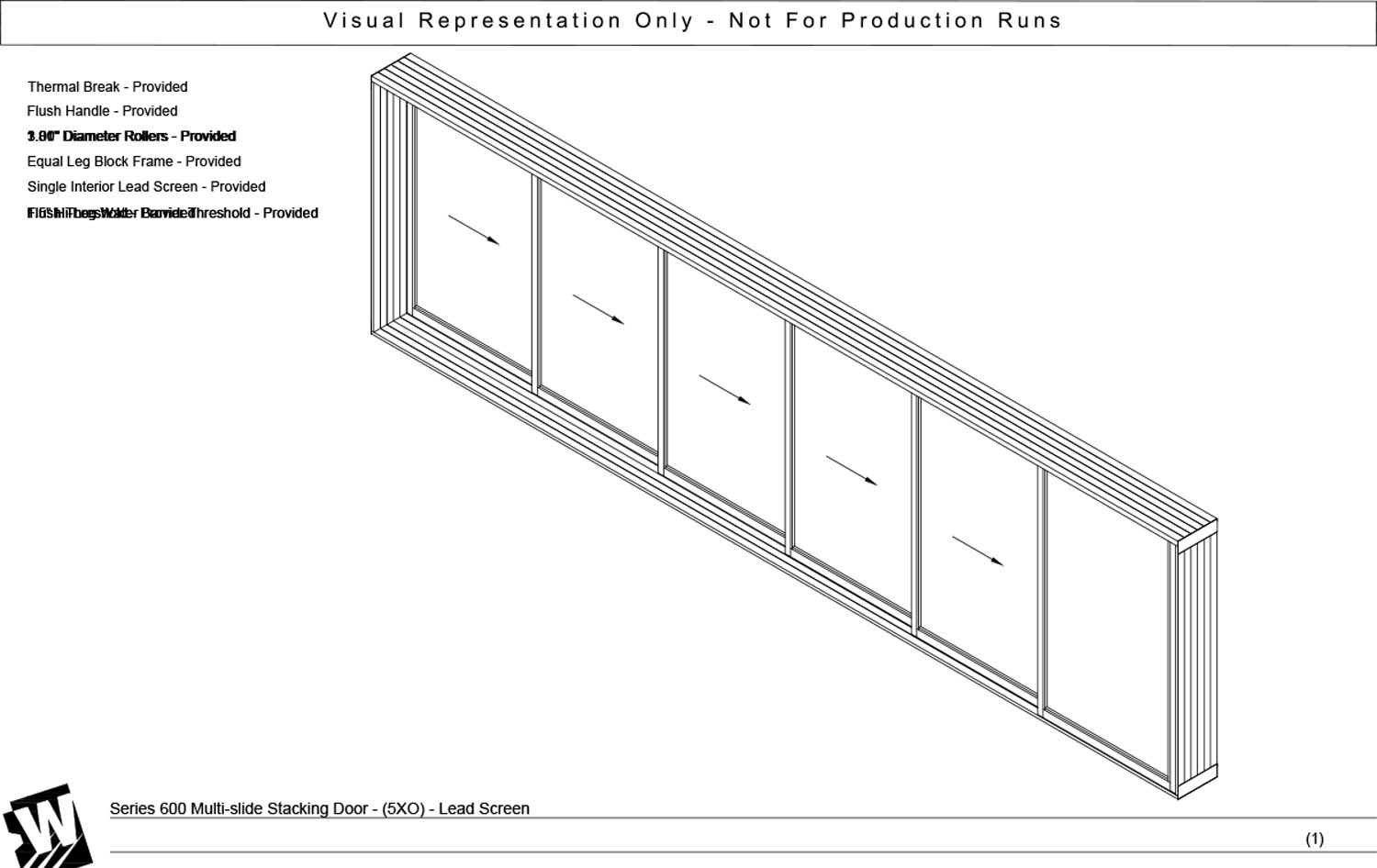XXXXXO - 5 Vent Panels Stacking with 1 Fixed Panel - Flush & Water Barrier Threshold