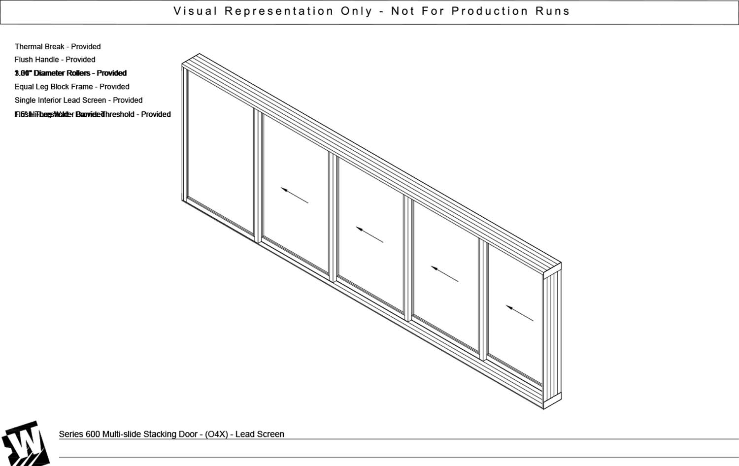 OXXXX - 1 Fixed Panel Stacking with 4 Vent Panel - Flush & Water Barrier Threshold