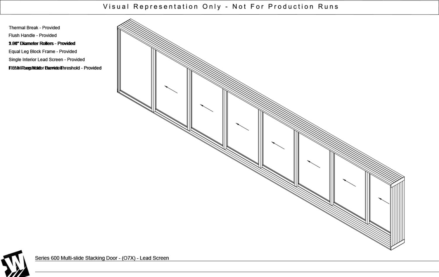 OXXXXXXX - 1 Fixed Panel Stacking with 7 Vent Panel - Flush & Water Barrier Threshold