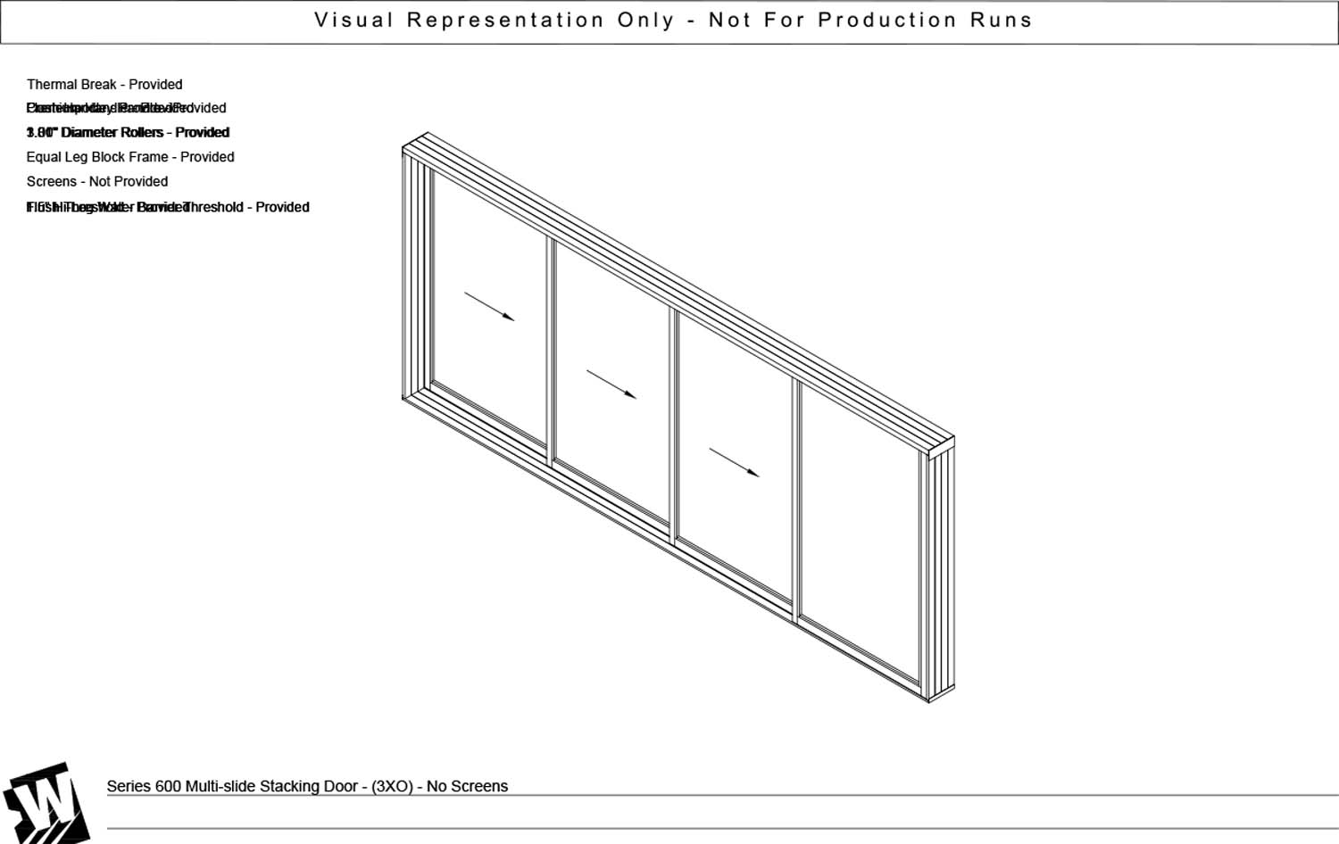XXXO - 3 Vent Panels Stacking with 1 Fixed Panel - Flush & Water Barrier Threshold