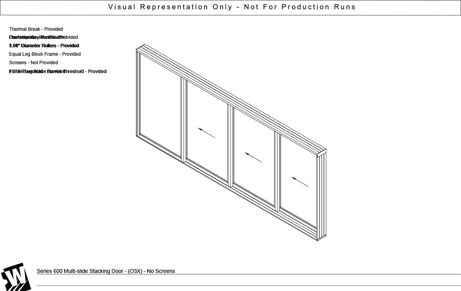 OXXX - 1 Fixed Panel Stacking with 3 Vent Panel - Flush & Water Barrier Threshold