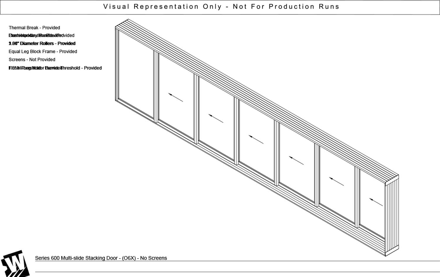 OXXXXXX - 1 Fixed Panel Stacking with 6 Vent Panel - Flush & Water Barrier Threshold