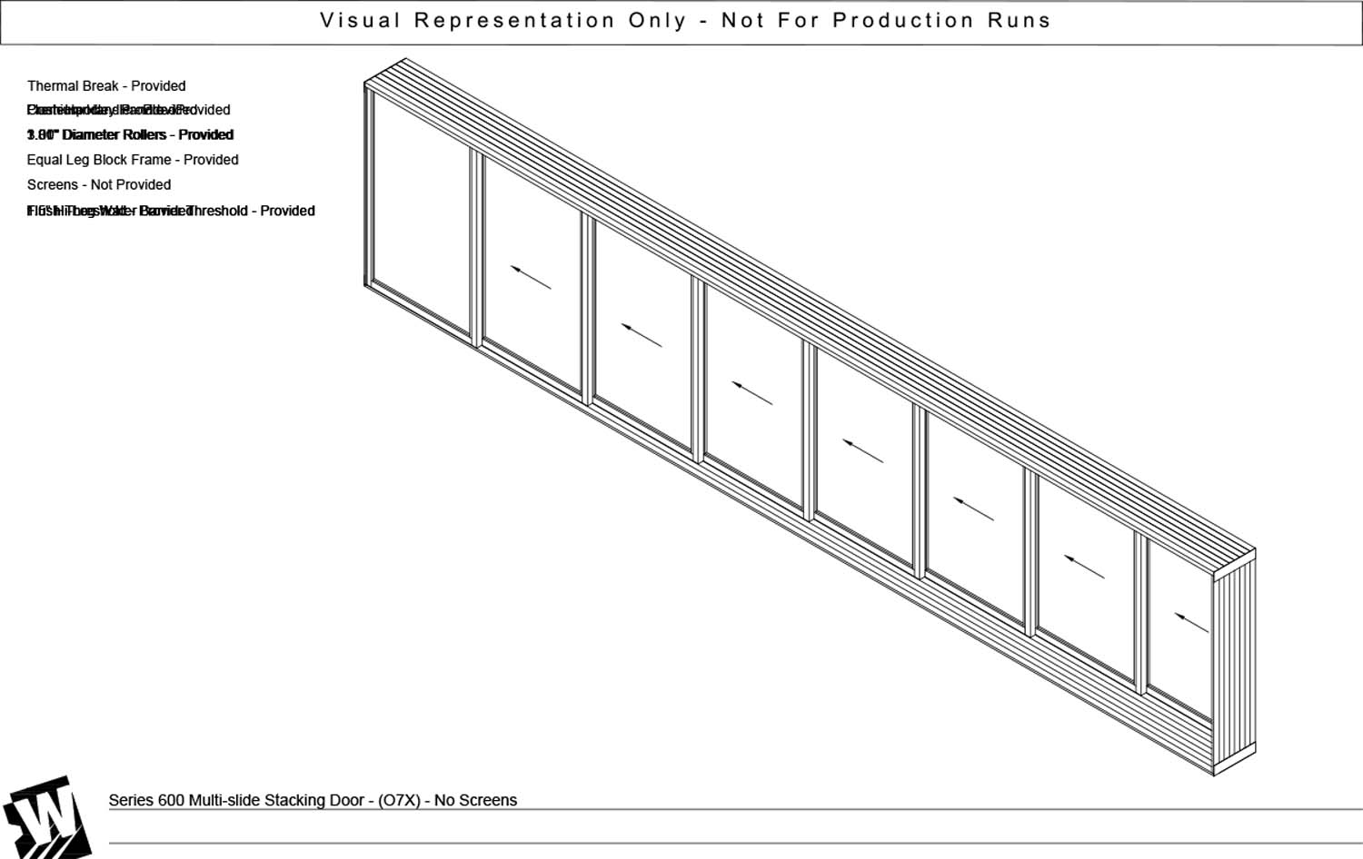 OXXXXXXX - 1 Fixed Panel Stacking with 7 Vent Panel - Flush & Water Barrier Threshold