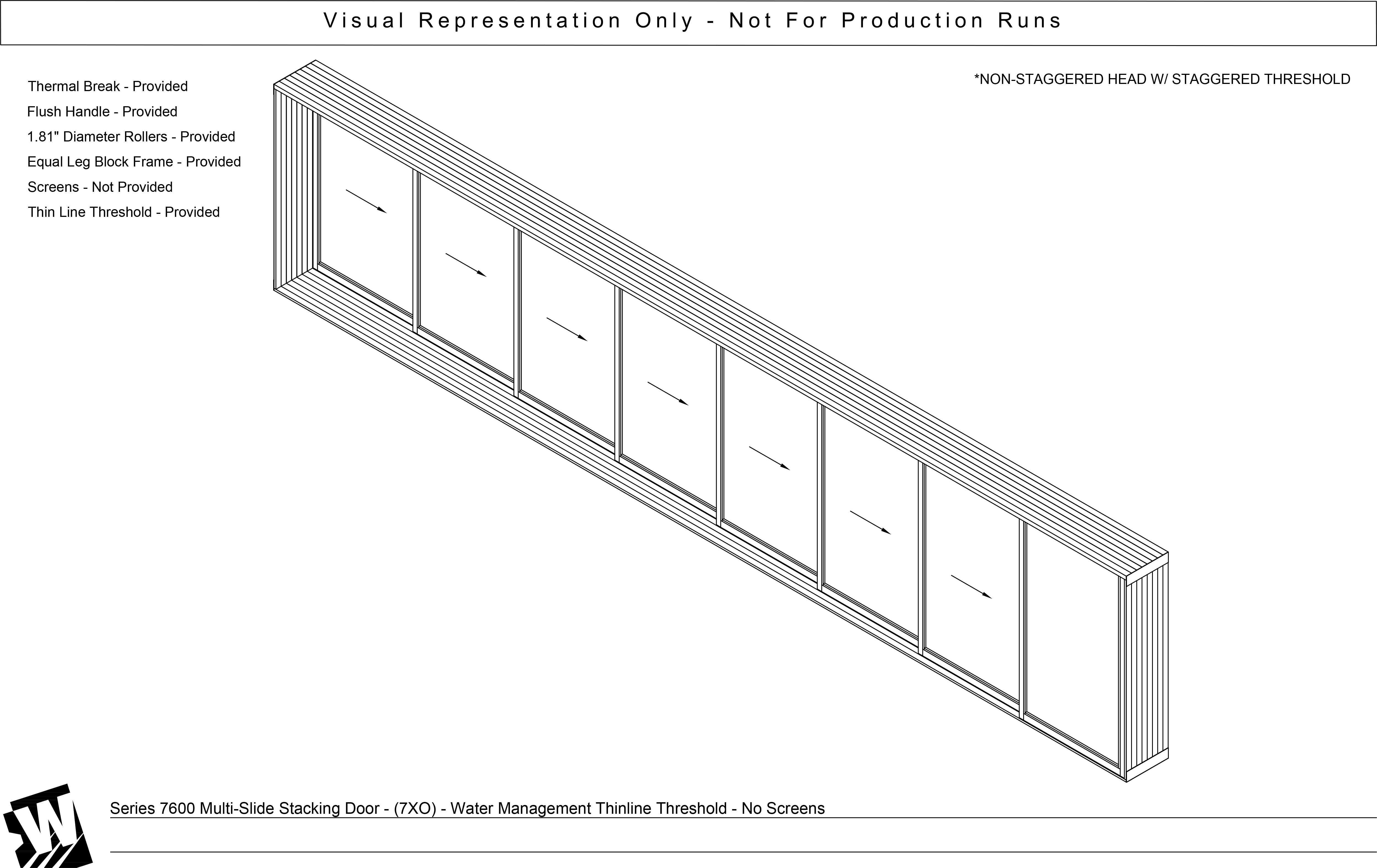 XXXXXXXO - 7 Vent Panels Stacking with 1 Fixed Panel - Water Management Sill - Stacking Doors