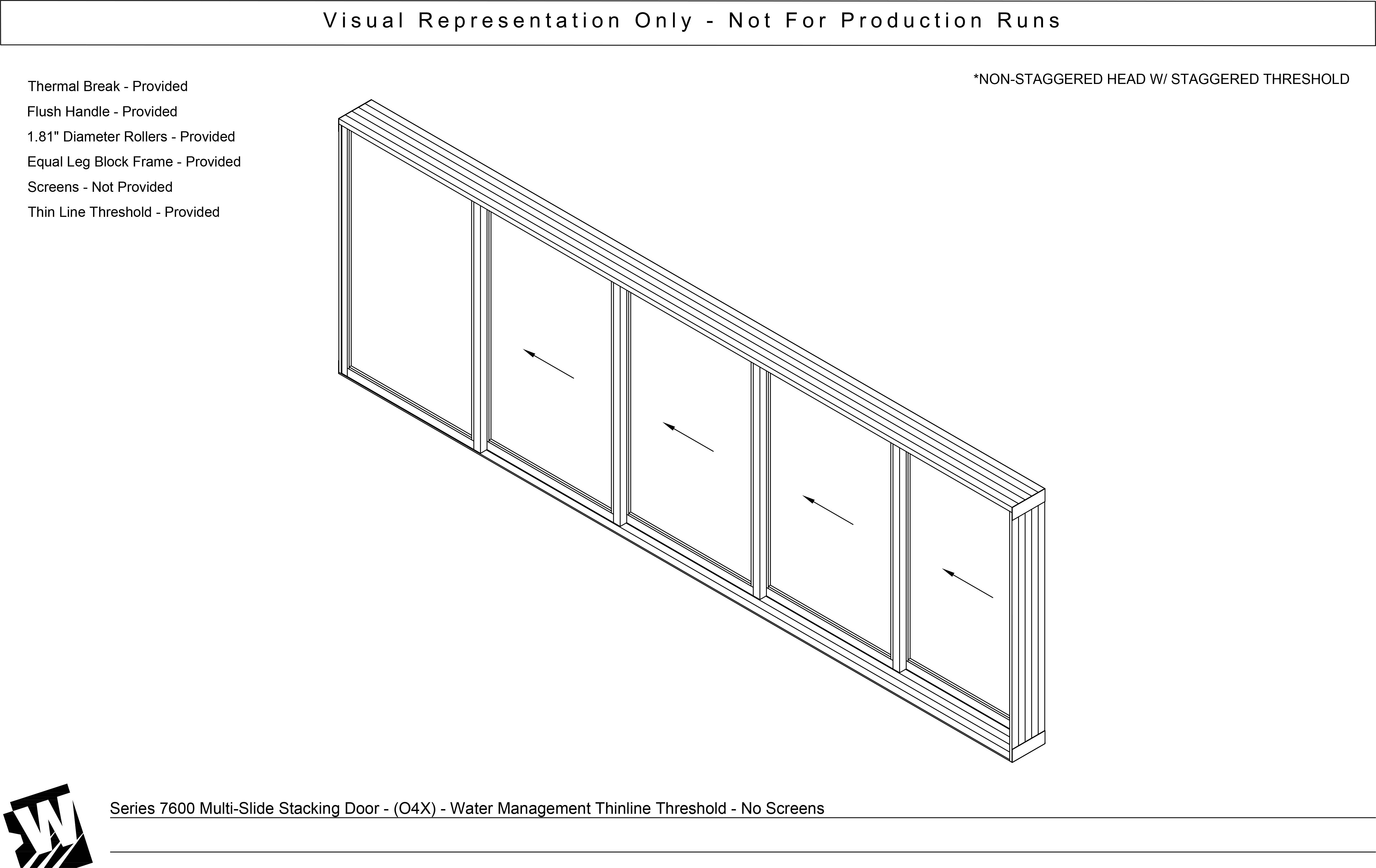 OXXXX - 1 Fixed Panel Stacking with 4 Vent Panel - Water Management Sill - Stacking Doors