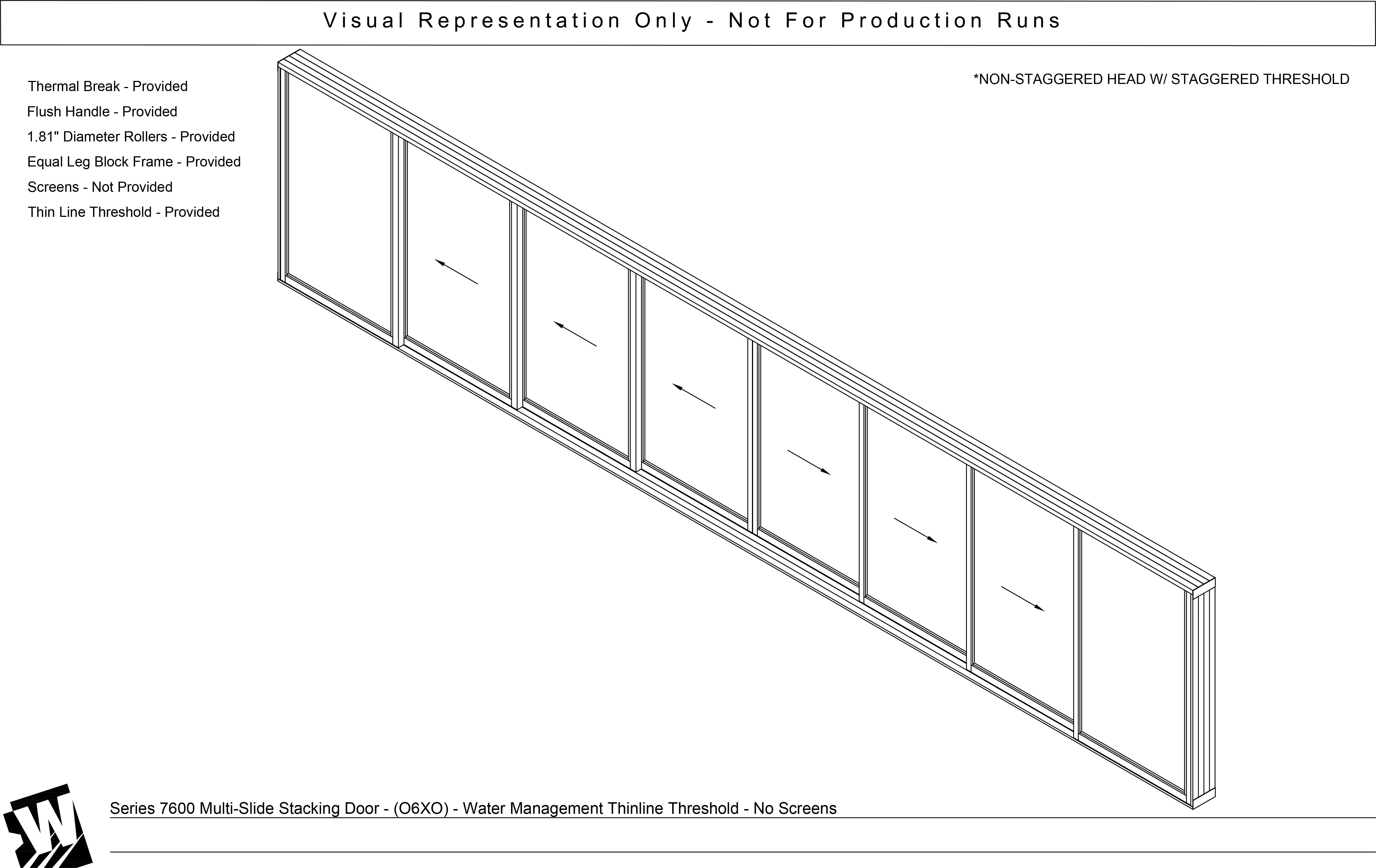 OXXXXXXO - 2 Fixed Panels Bi Parting with 6 Vent Panels - Water Management Sill - Stacking Doors