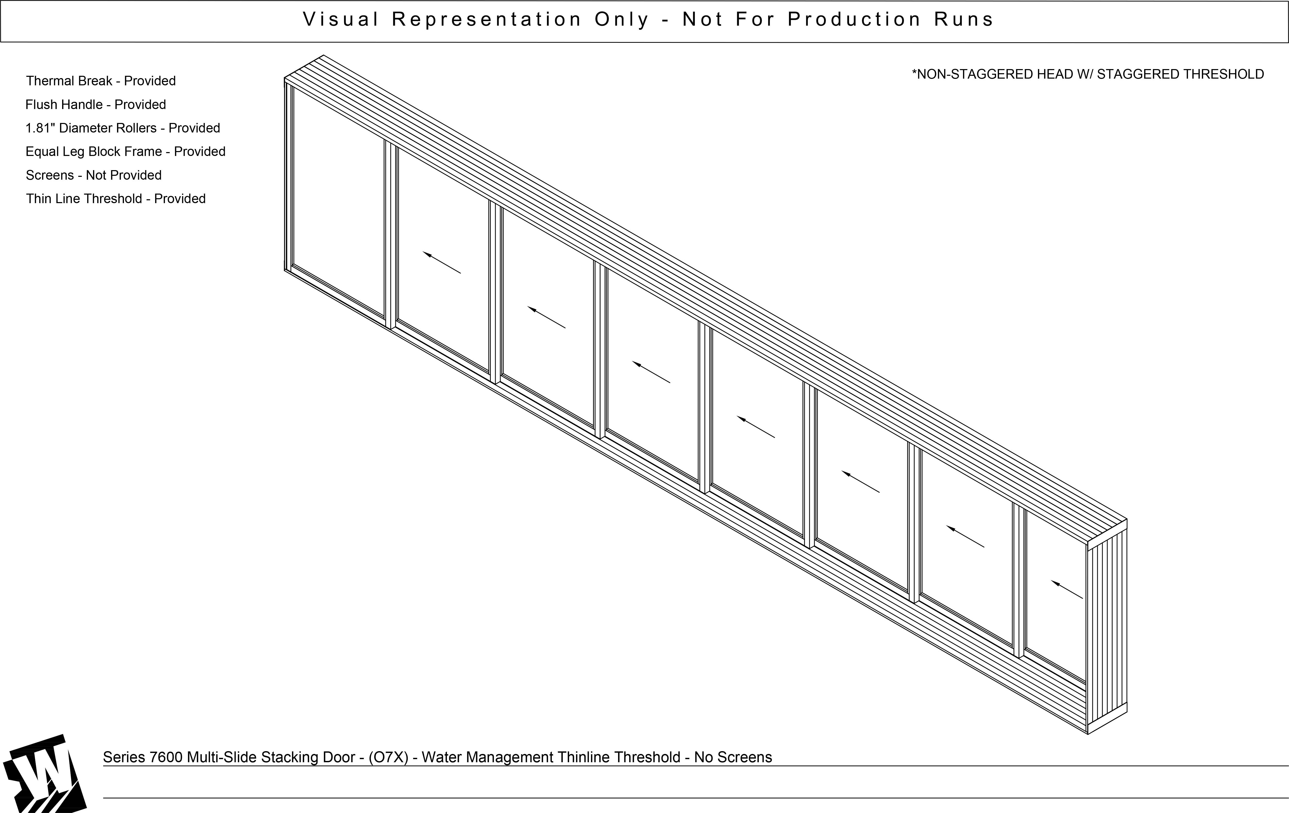 OXXXXXXX - 1 Fixed Panel Stacking with 7 Vent Panel - Water Management Sill - Stacking Doors