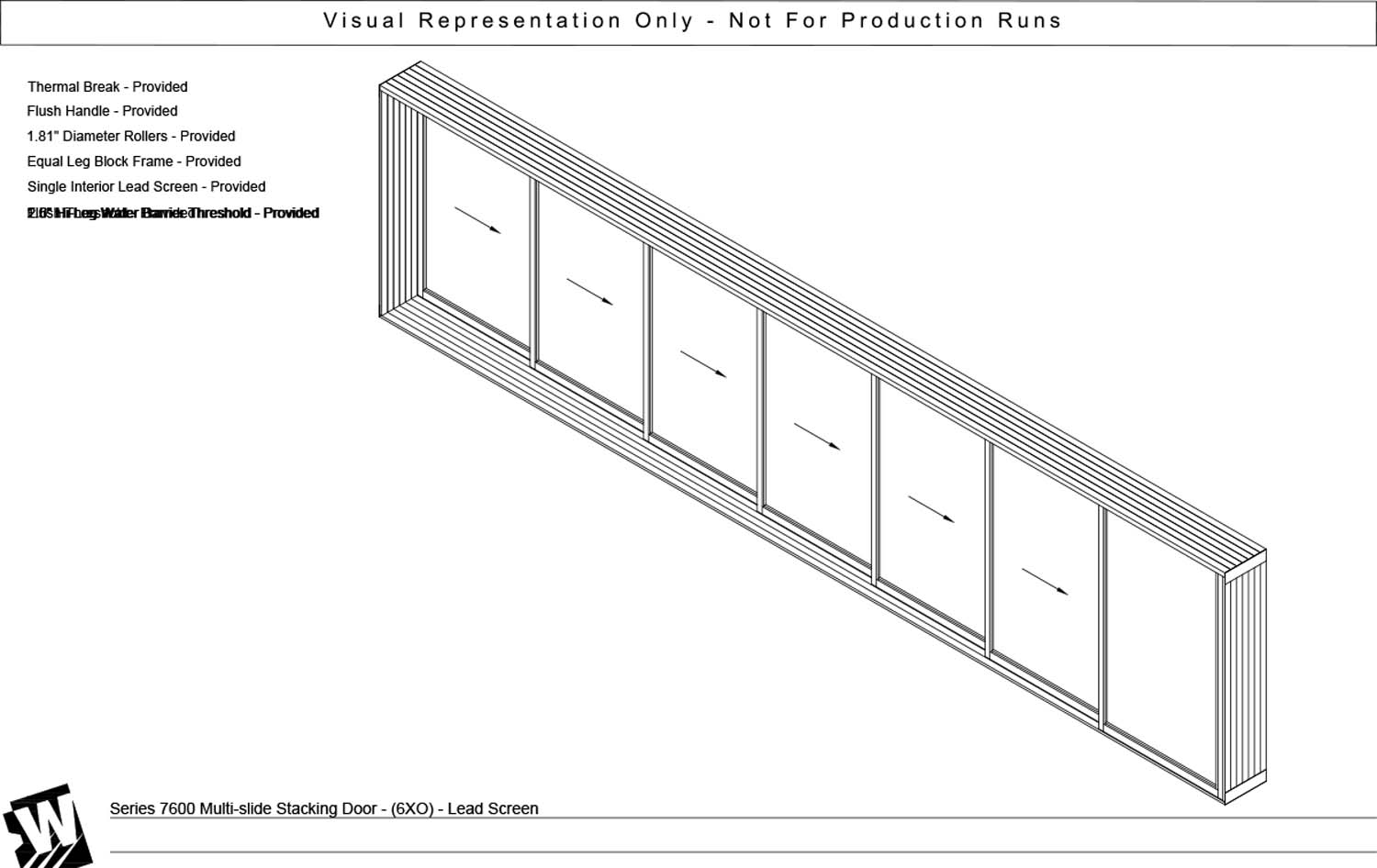 XXXXXXO - 6 Vent Panels Stacking with 1 Fixed Panel - Flush & Water Barrier Threshold