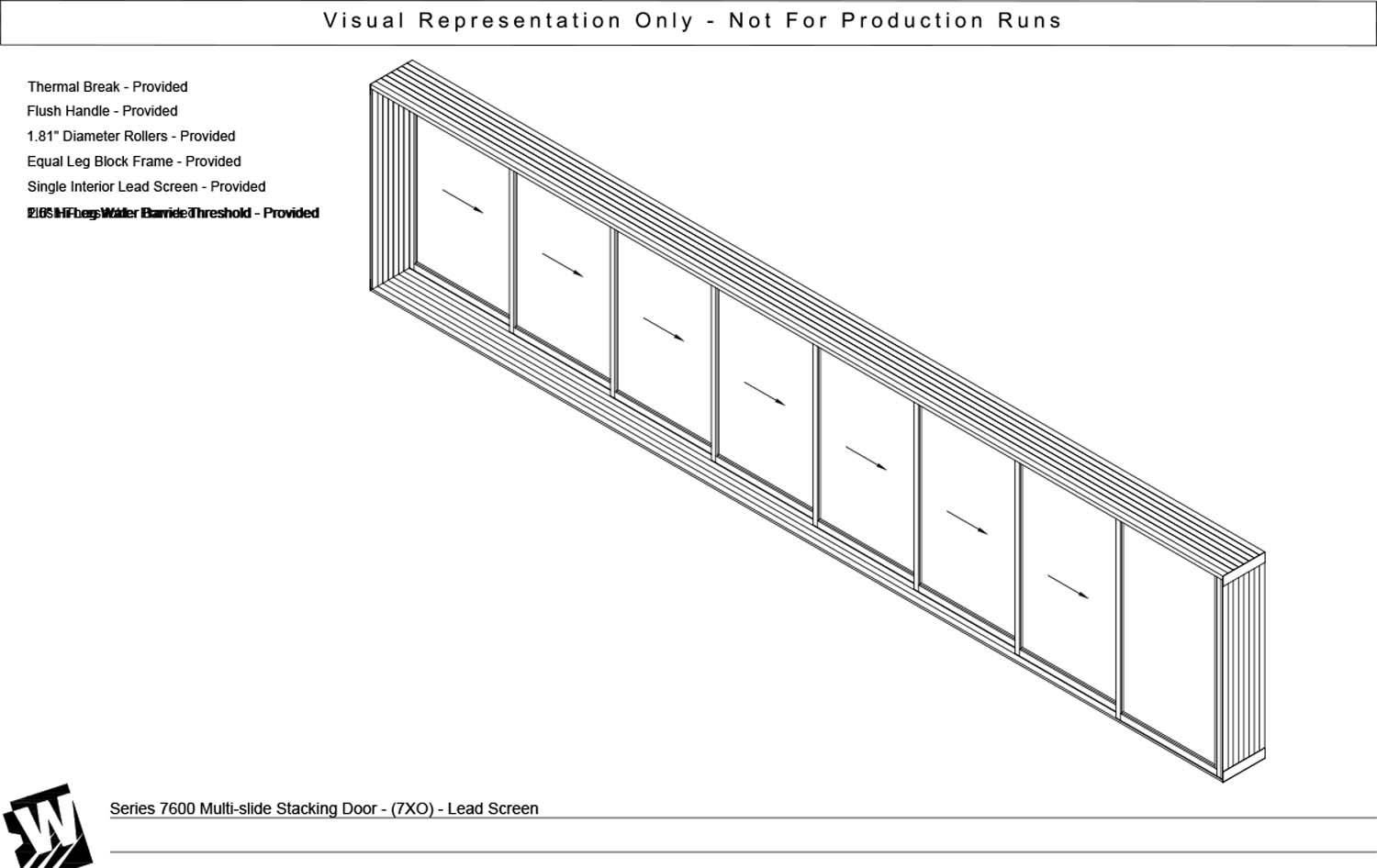 XXXXXXXO - 7 Vent Panels Stacking with 1 Fixed Panel - Flush & Water Barrier Threshold
