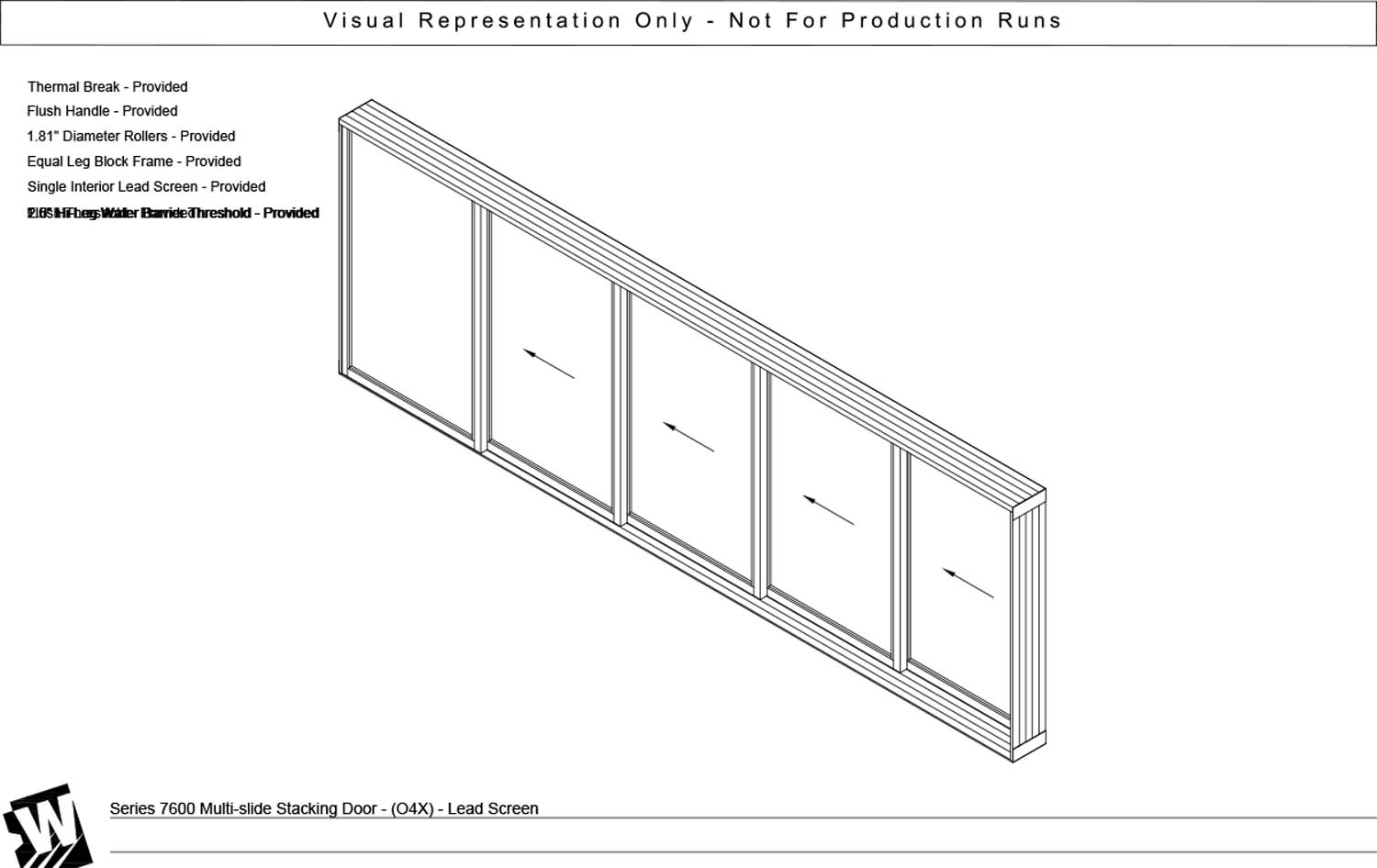 OXXXX - 1 Fixed Panel Stacking with 4 Vent Panel - Flush & Water Barrier Threshold