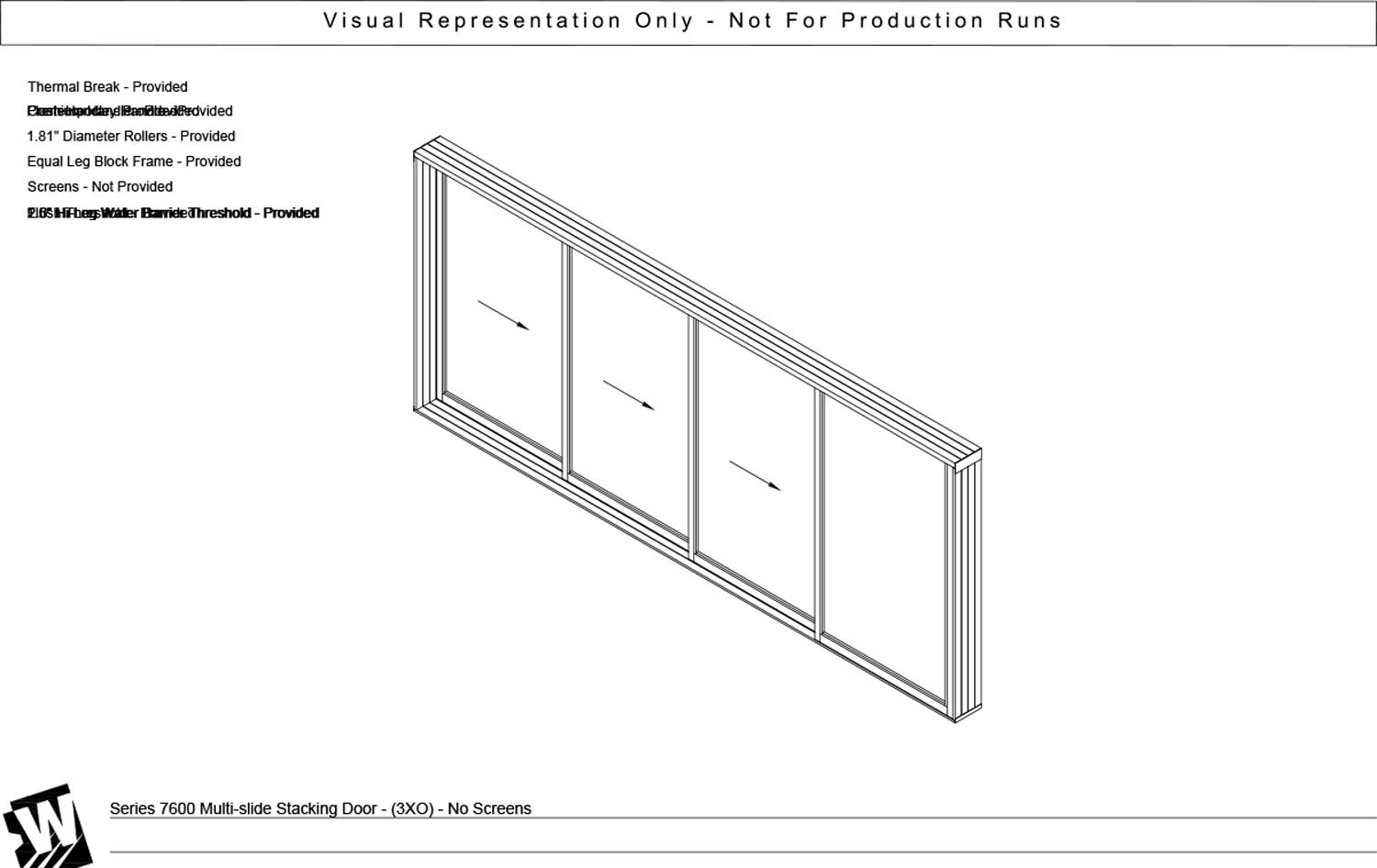 XXXO - 3 Vent Panels Stacking with 1 Fixed Panel - Flush & Water Barrier Threshold