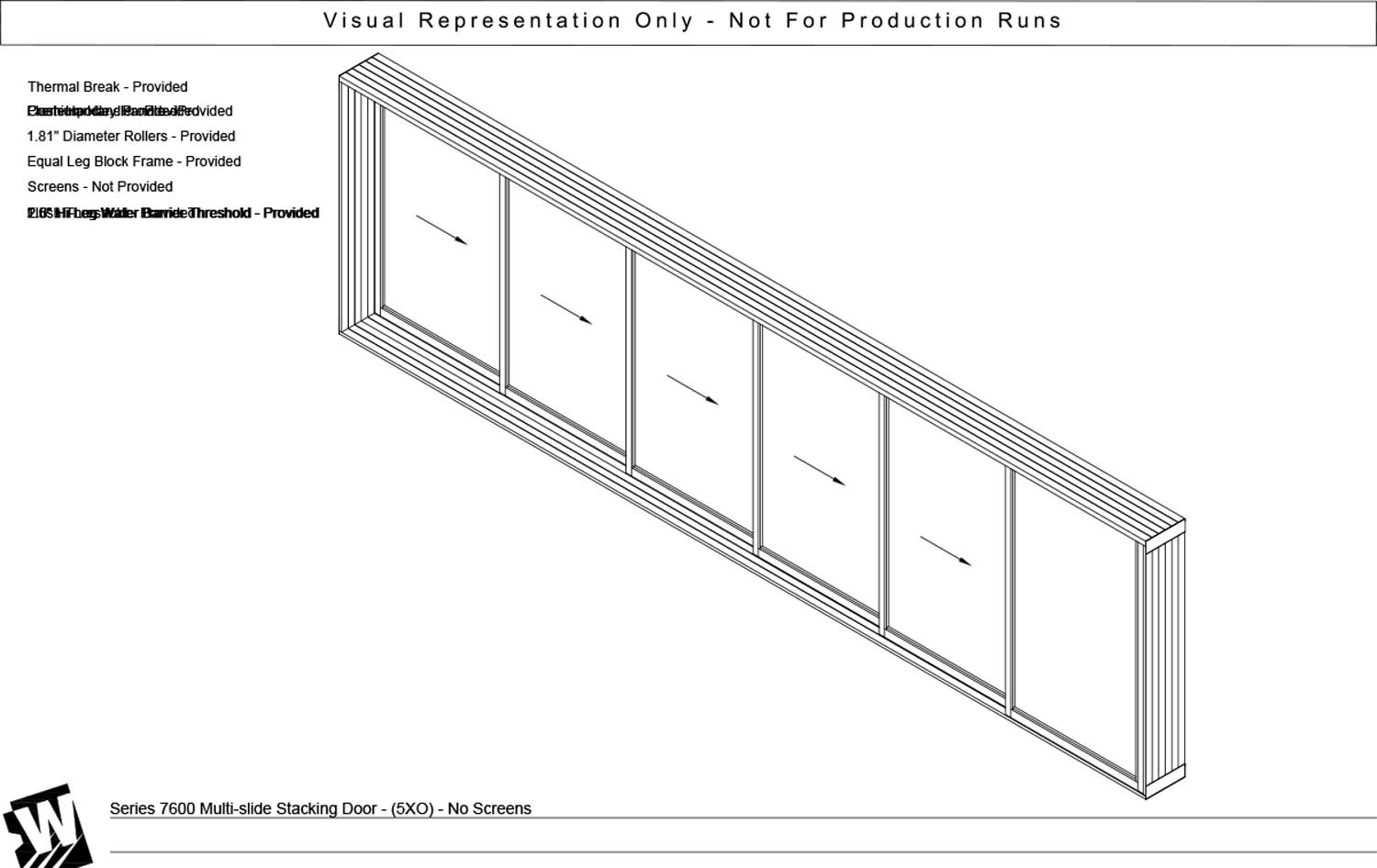 XXXXXO - 5 Vent Panels Stacking with 1 Fixed Panel - Flush & Water Barrier Threshold