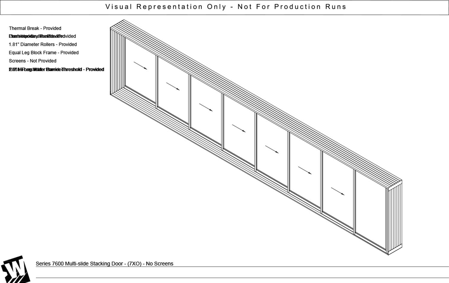 XXXXXXXO - 7 Vent Panels Stacking with 1 Fixed Panel - Flush & Water Barrier Threshold