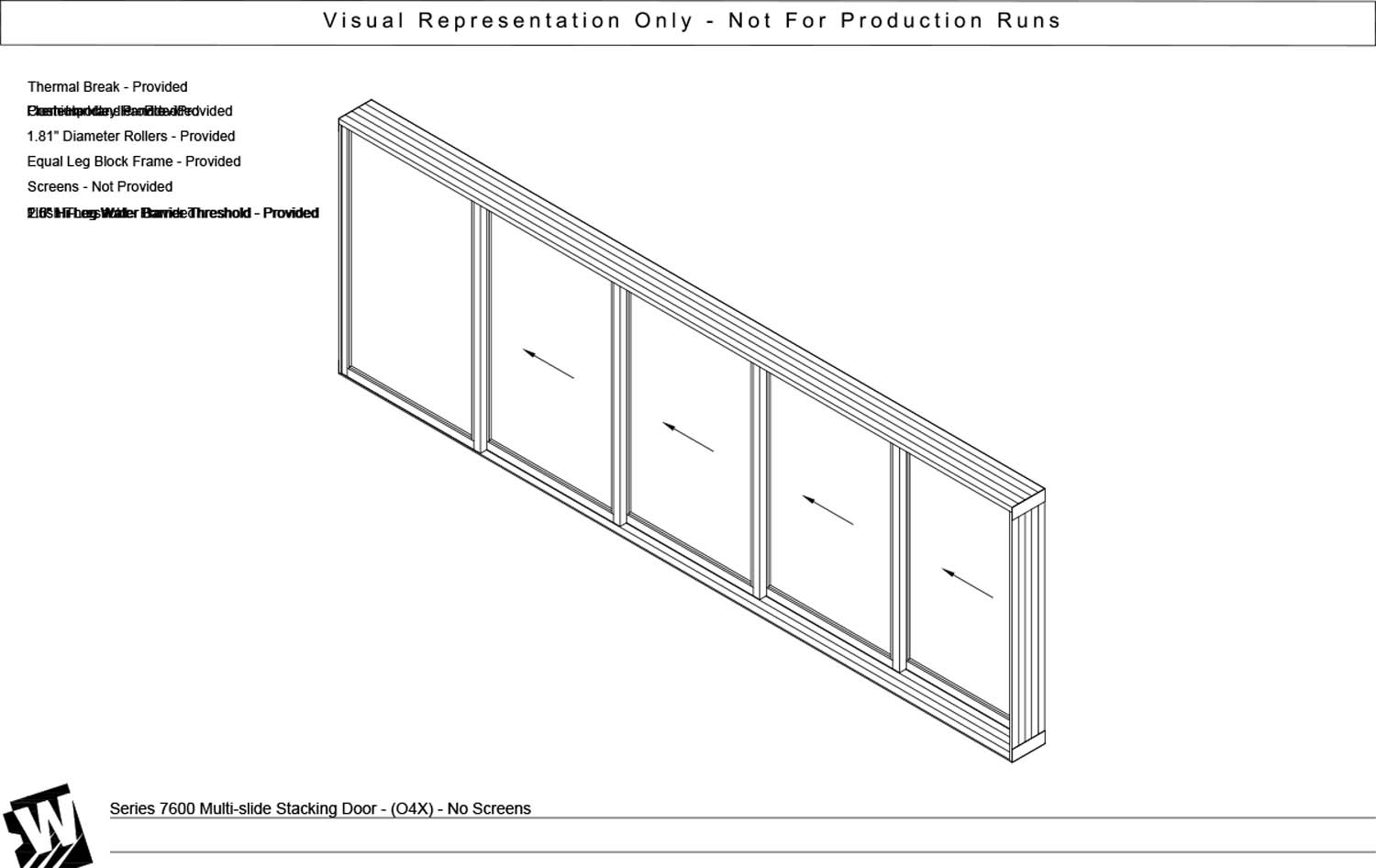 OXXXX - 1 Fixed Panel Stacking with 4 Vent Panel - Flush & Water Barrier Threshold