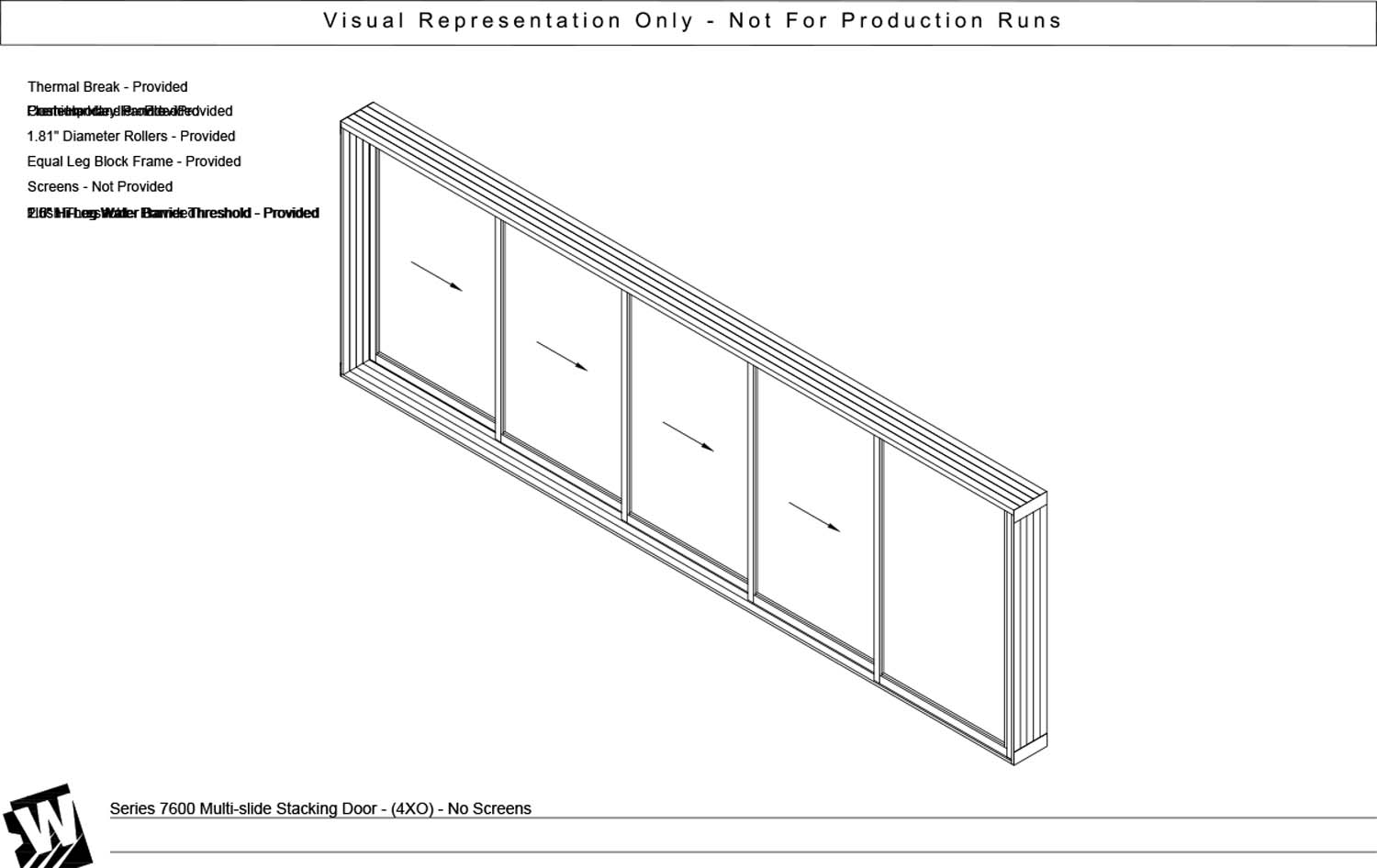 XXXXO - 4 Vent Panels Stacking with 1 Fixed Panel - Flush & Water Barrier Threshold