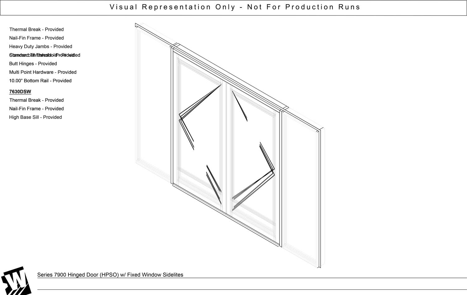 HPSO-R – Hinged Pair Swing Out, Active Right with Double Sidelites - NF – Nail Fin