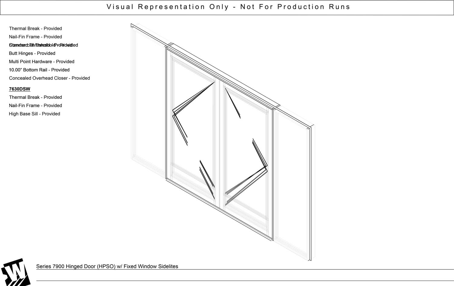 HPSO-R – Hinged Pair Swing Out, Active Right with Double Sidelites - NF – Nail Fin