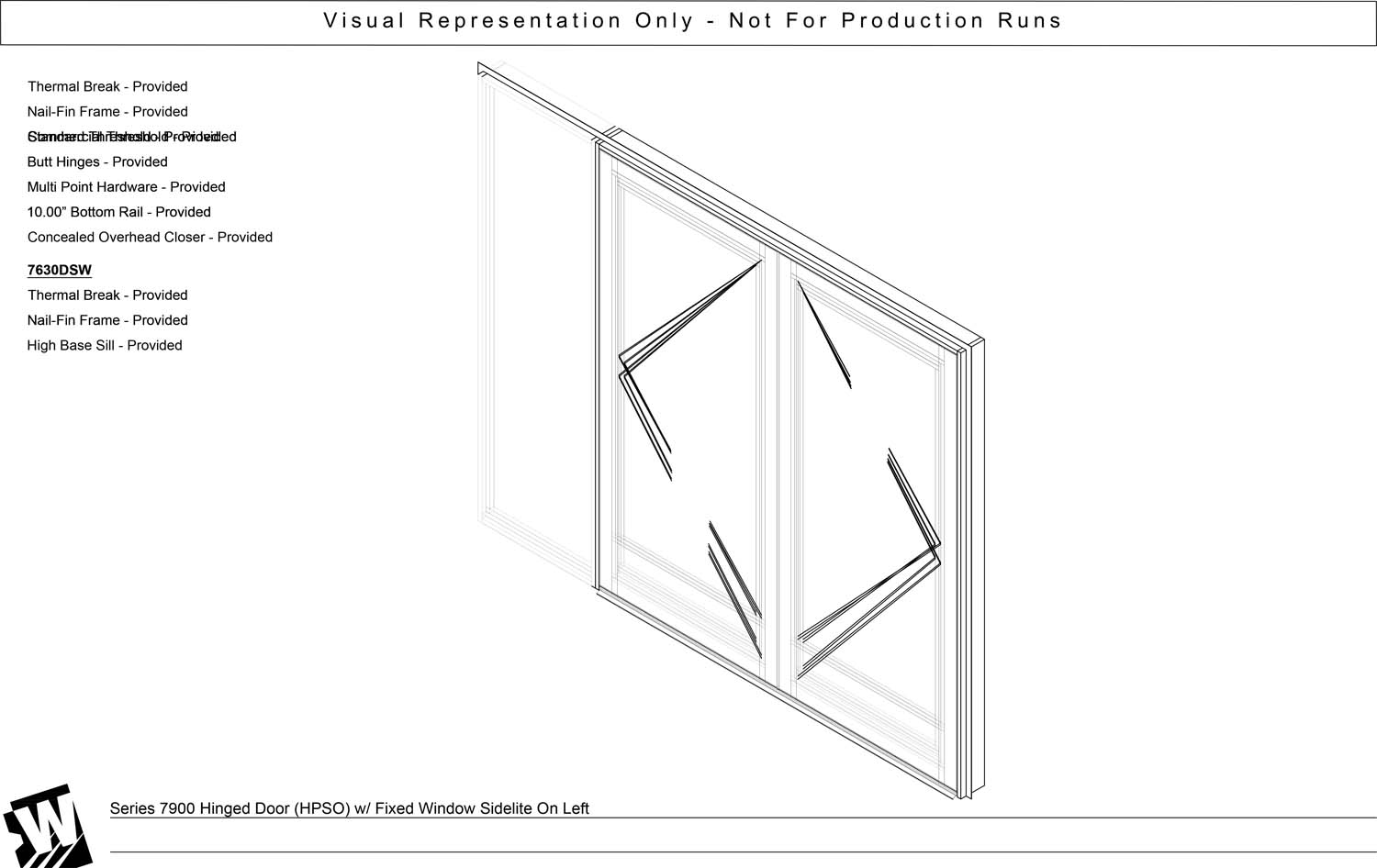 HPSO-R – Hinged Pair Swing Out, Active Right with Sidelite Left - NF – Nail Fin