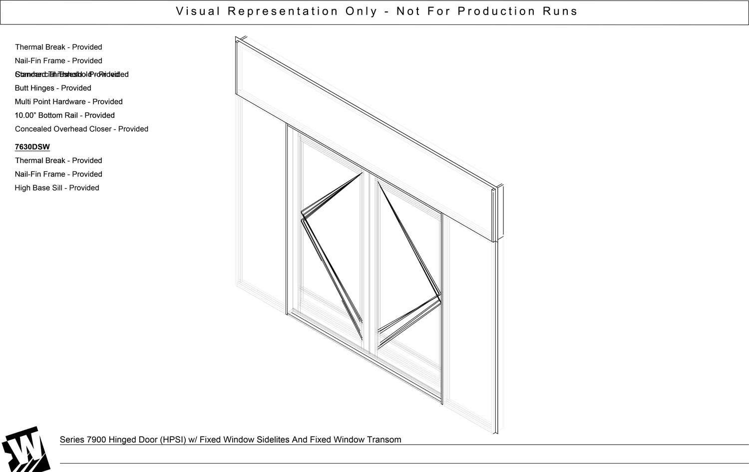HPSI-R – Hinged Pair Swing In, Active Right with Transom & Double Sidelites - NF – Nail Fin