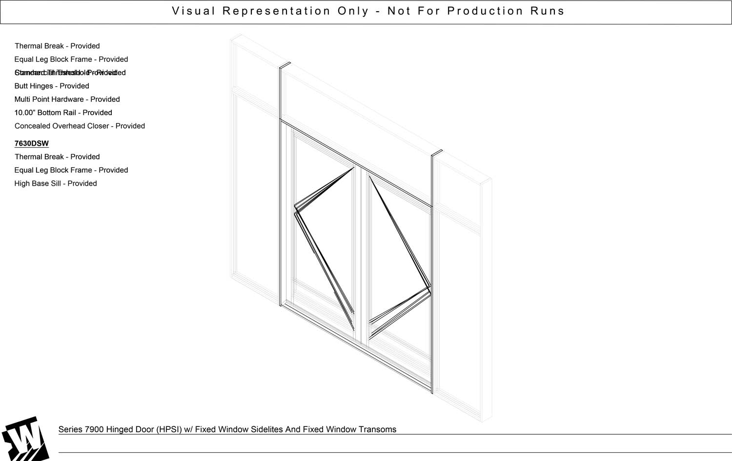 HPSI-L – Hinged Pair Swing In, Active Left with Transom & Double Sidelites - EQ – Equal Leg