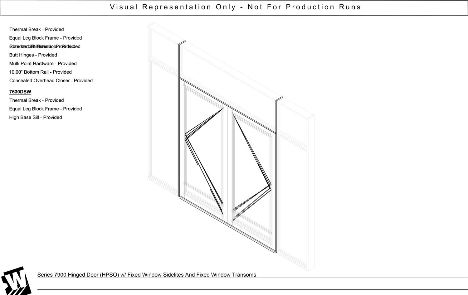 HPSO-L – Hinged Pair Swing Out, Active Left with Transom & Double Sidelites - EQ – Equal Leg