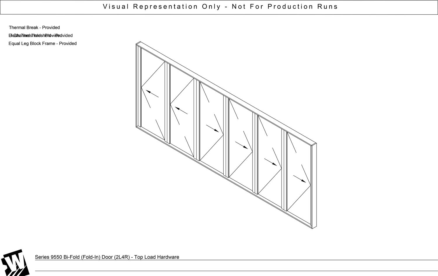 2L5R – 7 Panel Bi-Parting Bi-Fold Door (End Carrier Left Panel & Active Right Panel) – Head Load Hardware (SI - Swing In)