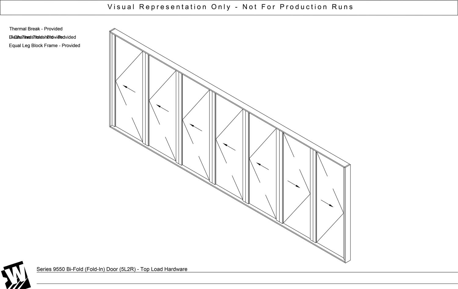 5L2R – 7 Panel Bi-Parting Bi-Fold Door (Active Left Panel & End Carrier Right Panel) – Head Load Hardware (SI - Swing In)