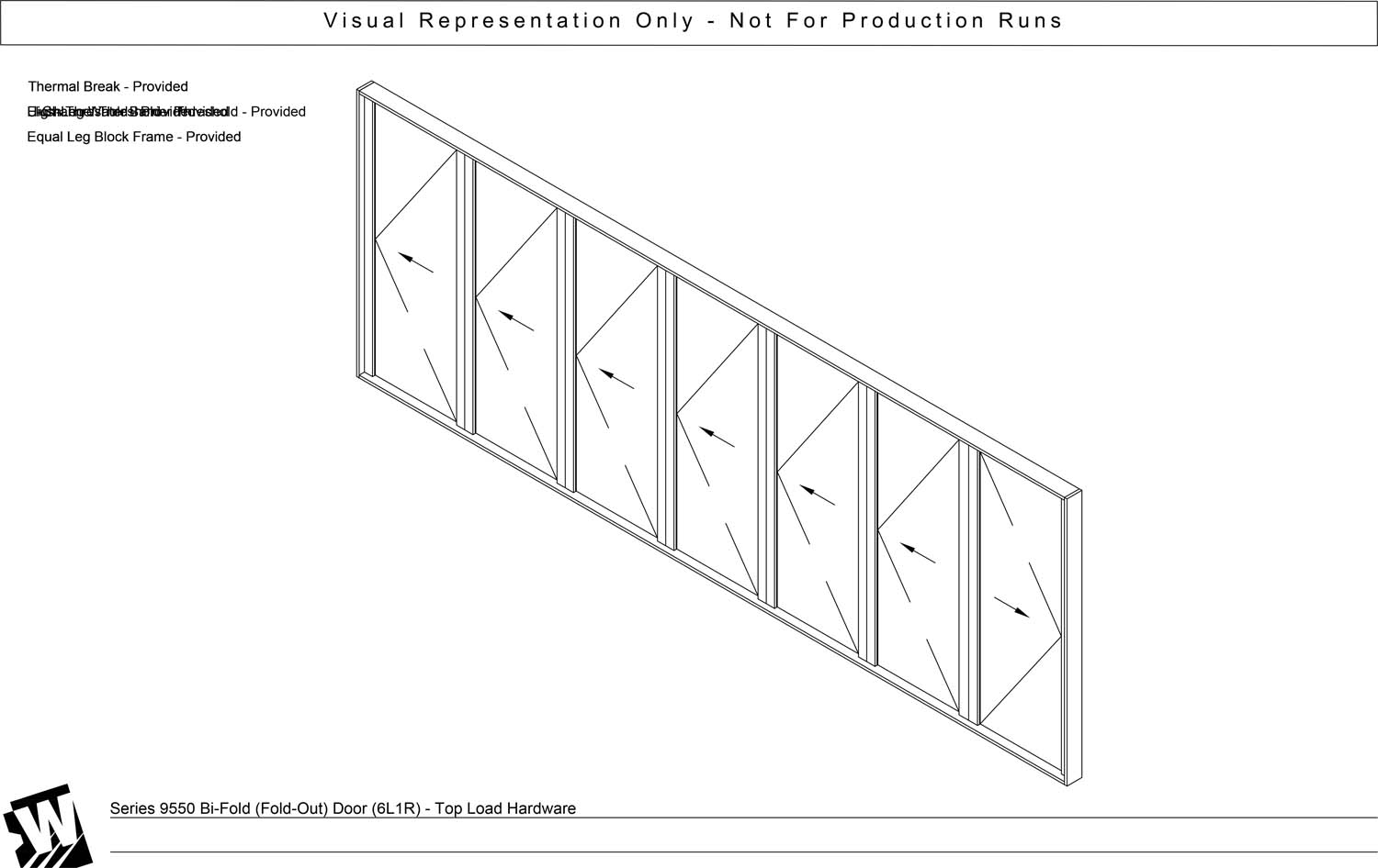 6L1R – 7 Panel Bi-Parting Bi-Fold Door (End Carrier Left Panel & Active Right Panel) – Head Load Hardware (SO – Swing Out)