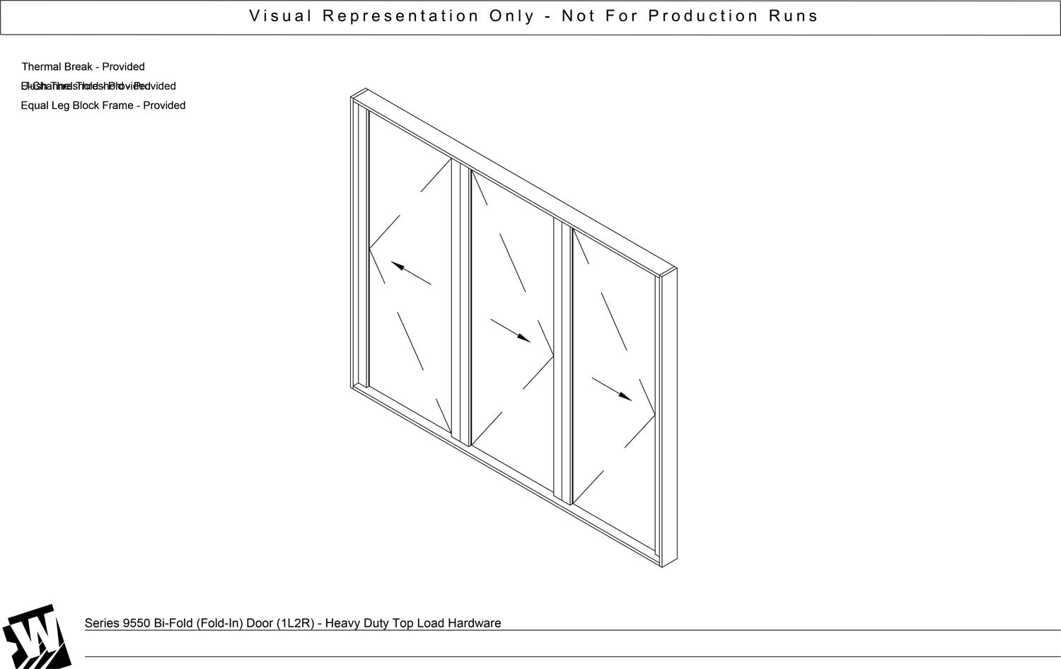 1L2R – 3 Panel Bi-Parting Bi-Fold Door (Active Left Panel & End Carrier Right Panel) – Heavy Duty Head Load (SI - Swing In)