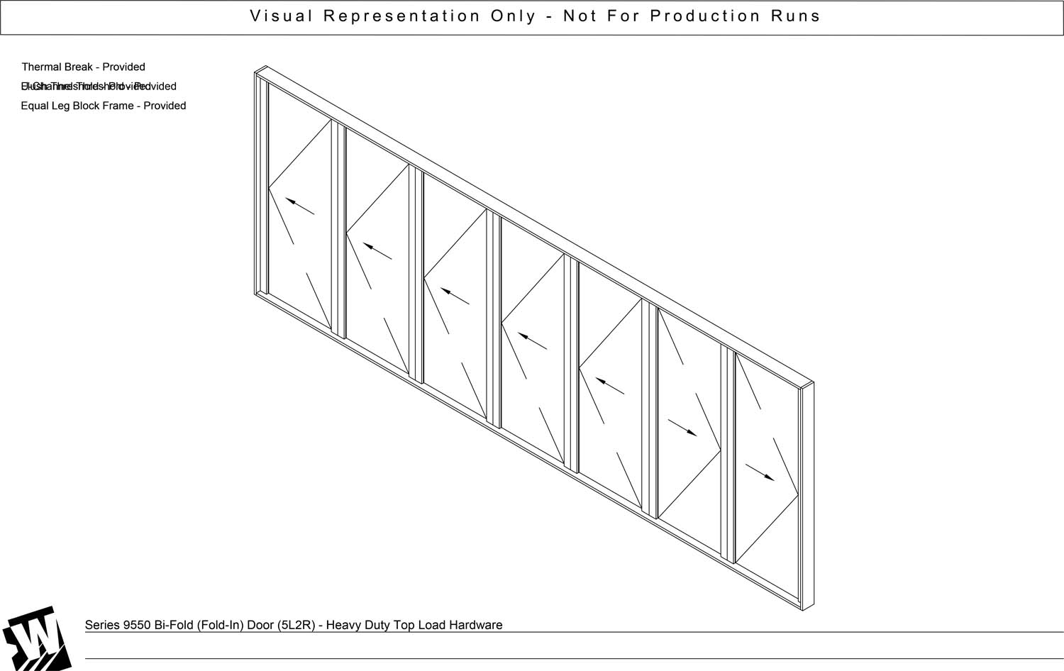 5L2R – 7 Panel Bi-Parting Bi-Fold Door (Active Left Panel & End Carrier Right Panel) – Heavy Duty Head Load (SI - Swing In)