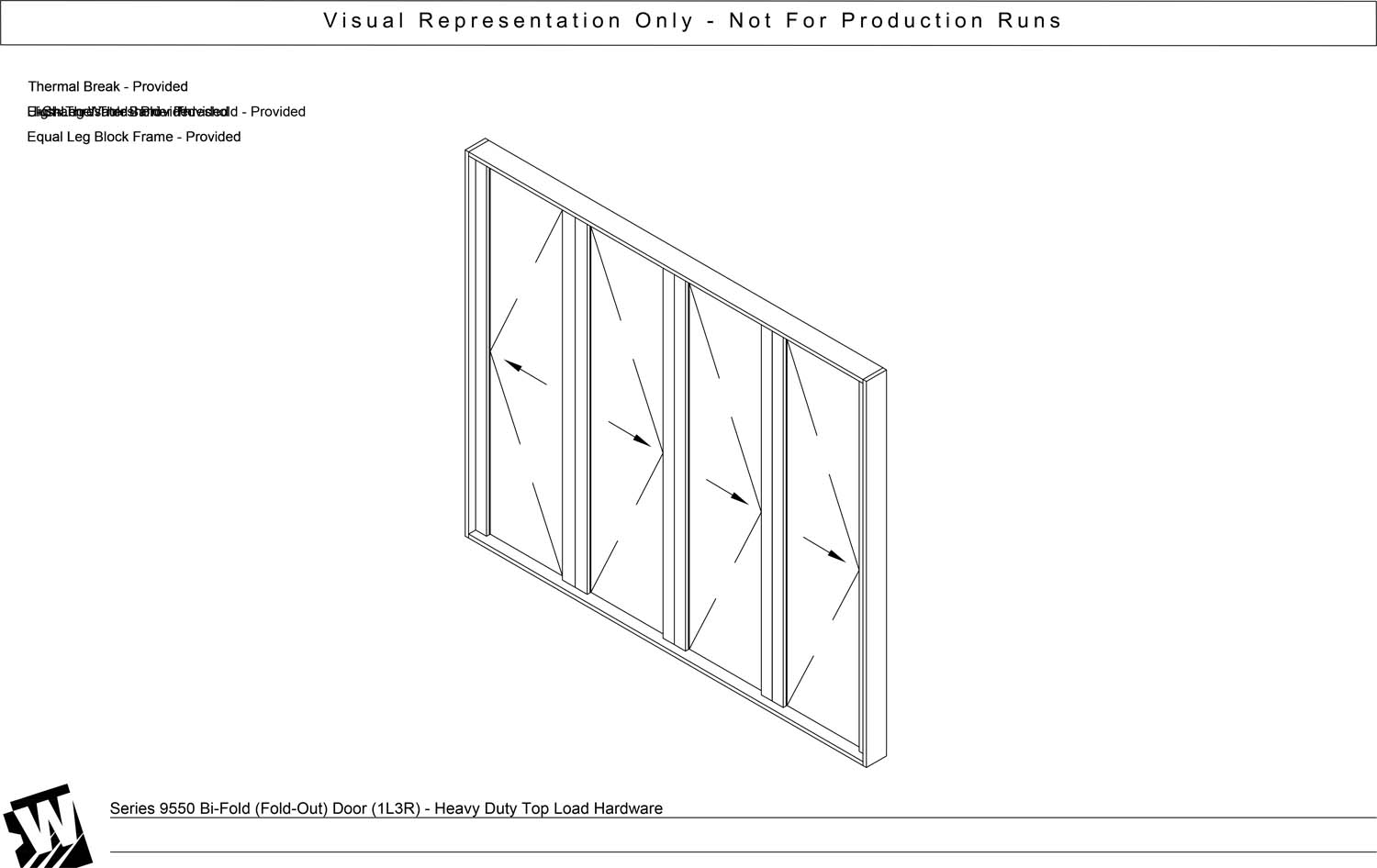 1L3R – 4 Panel Bi-Parting Bi-Fold Door (Active Left Panel, Inactive Lock Right Panel) – Heavy Duty Head Load (SO – Swing Out)