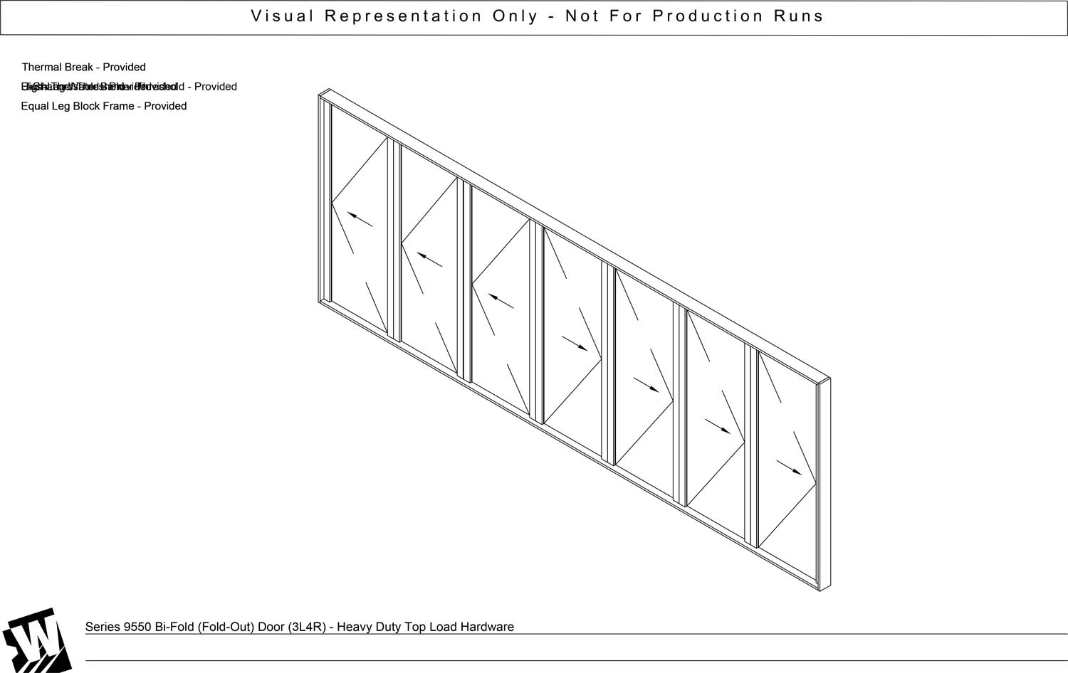 3L4R – 7 Panel Bi-Parting Bi-Fold Door (Active Left Panel & End Carrier Right Panel) – Heavy Duty Head Load (SO – Swing Out)