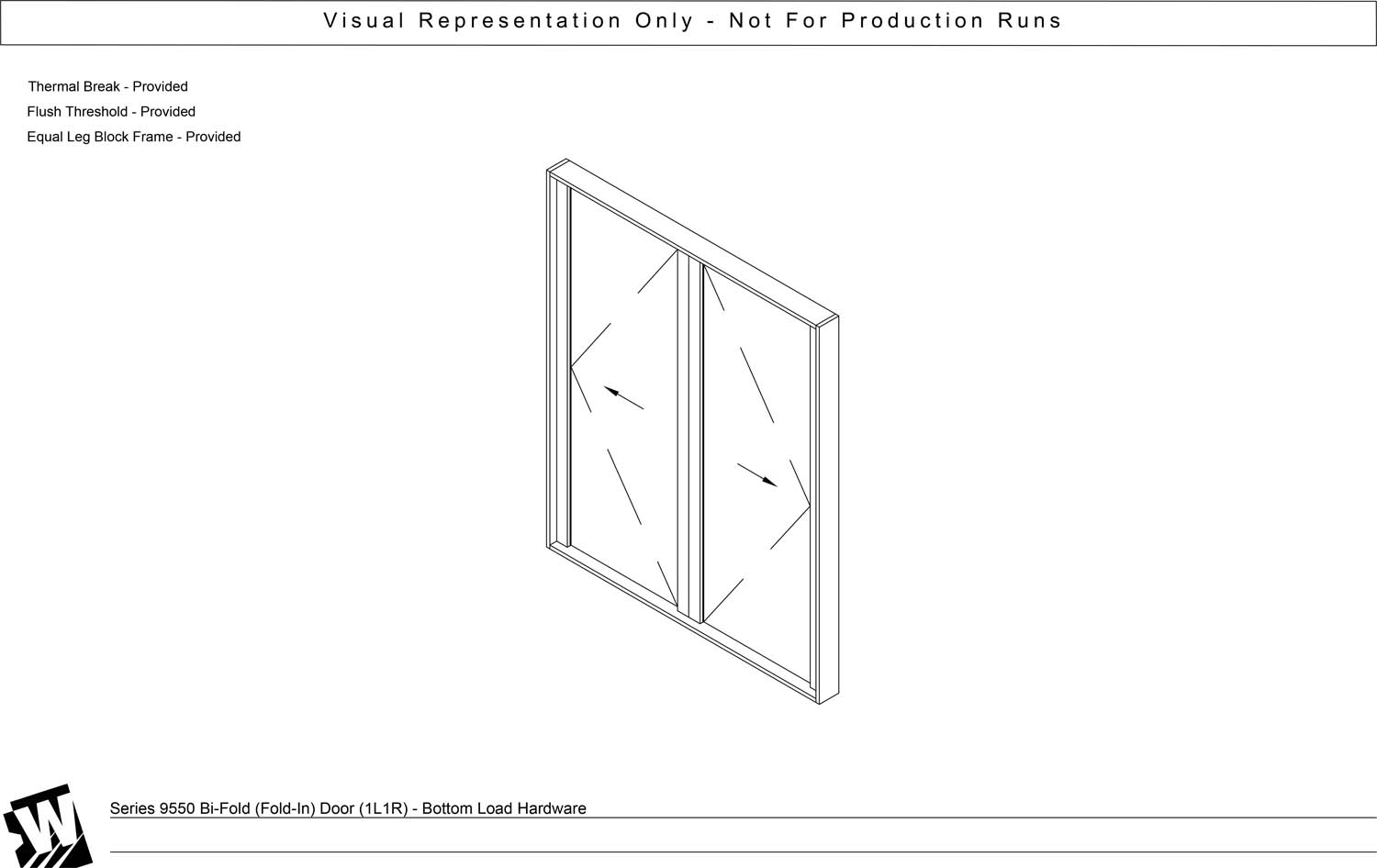 1L1R - Two Panel Bi-Parting Bi-Fold Door   (Active Left Panel & End Carrier Right Panel) – Floor Load (SI - Swing In)