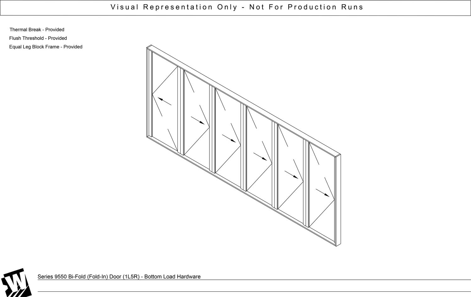 1L5R – 6 Panel Bi-Parting Bi-Fold Door (Active Left Panel, Inactive Lock Right Panel) – Floor Load (SI - Swing In)