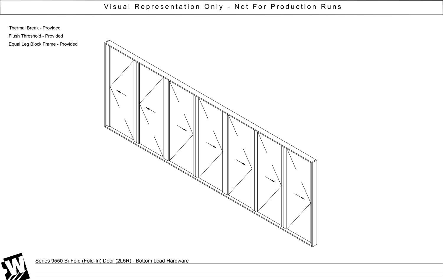 2L5R – 7 Panel Bi-Parting Bi-Fold Door (End Carrier Left Panel & Active Right Panel) – Floor Load (SI - Swing In)