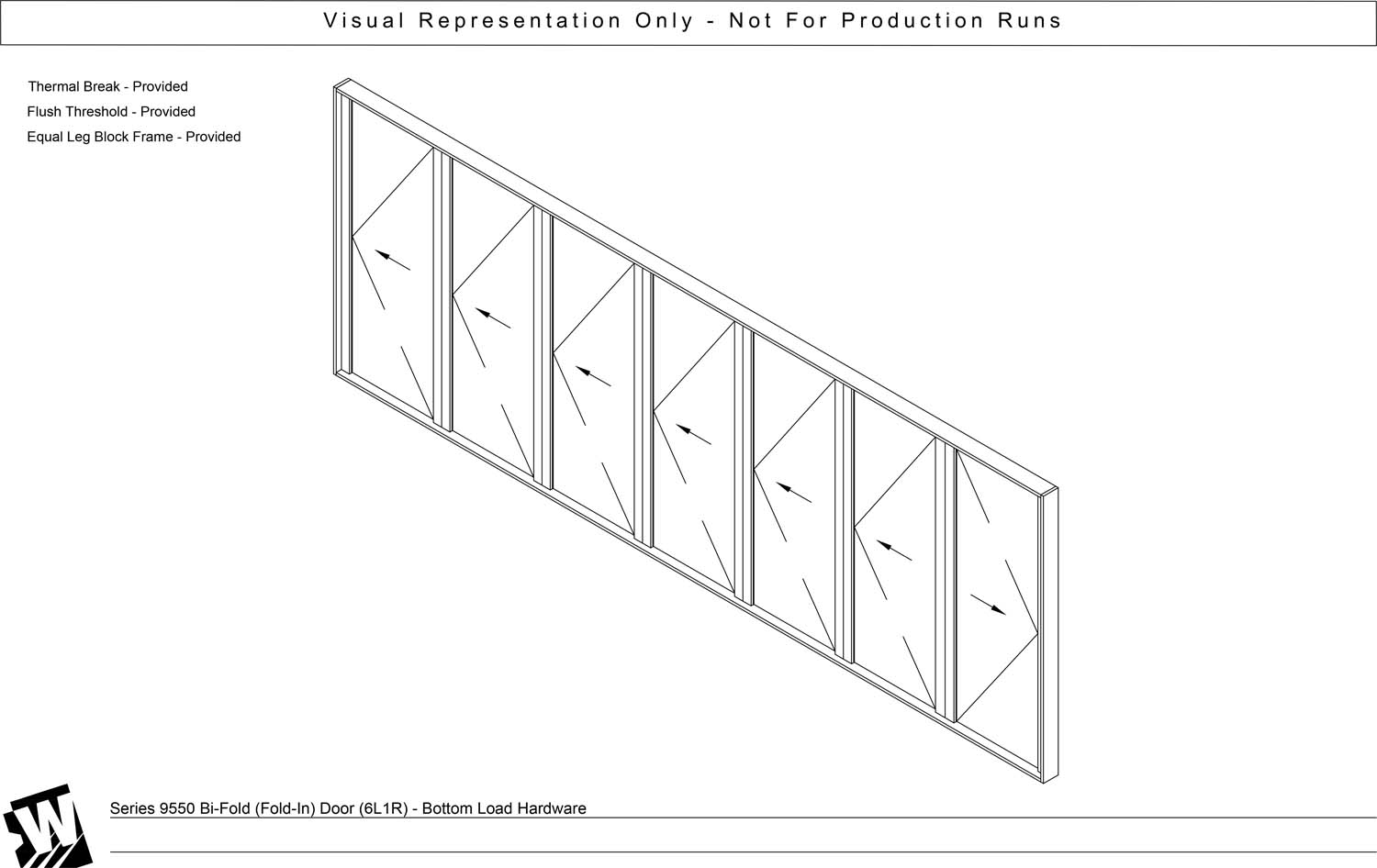 6L1R – 7 Panel Bi-Parting Bi-Fold Door (End Carrier Left Panel & Active Right Panel) – Floor Load (SI - Swing In)