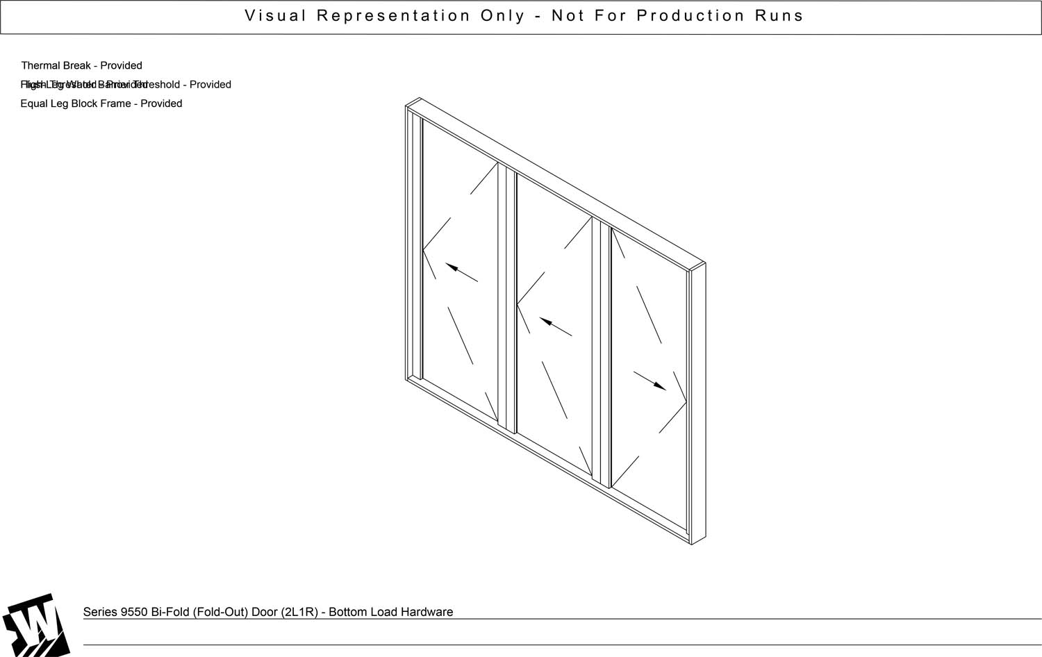 2L1R – 3 Panel Bi-Parting Bi-Fold Door (End Carrier Left Panel & Active Right Panel) – Floor Load (SO – Swing Out)